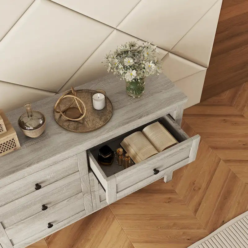 6-Drawer Wooden Dresser Chest with Bronze Knobs Antique Gray