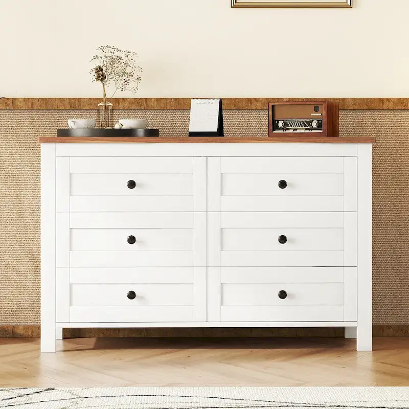 6-Drawer Wooden Dresser Chest with Bronze Knobs Antique Gray