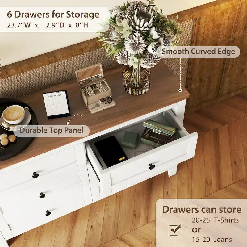 6-Drawer Wooden Dresser Chest with Bronze Knobs Antique Gray