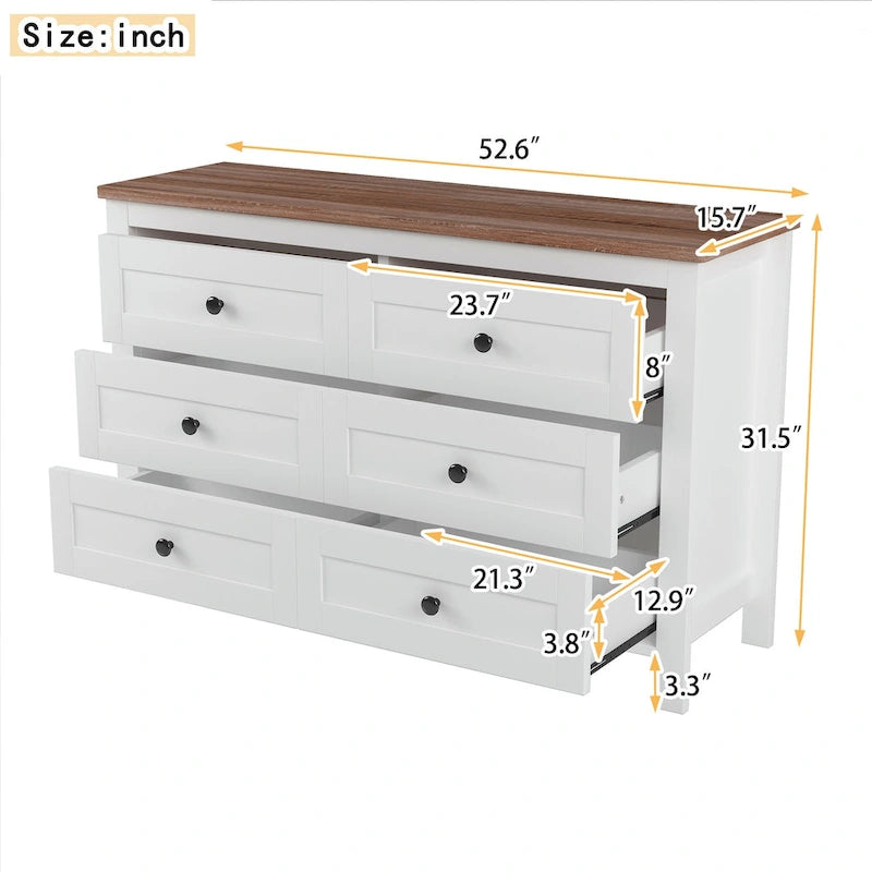 6-Drawer Wooden Dresser Chest with Bronze Knobs Antique Gray