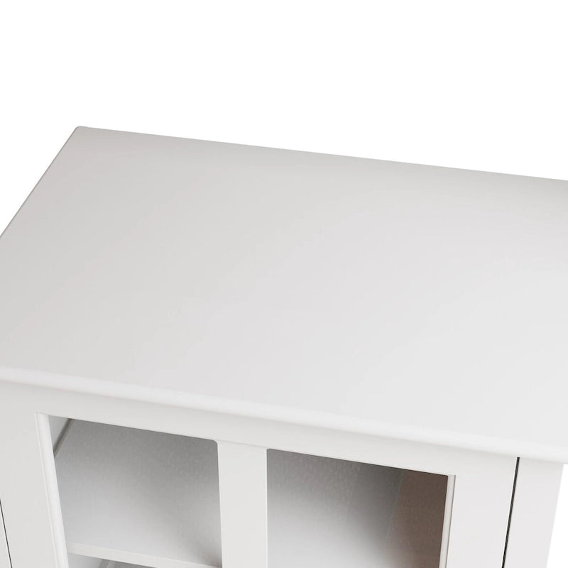 Meuble de rangement blanc à porte vitrée avec tiroir et poignée en forme de cloche