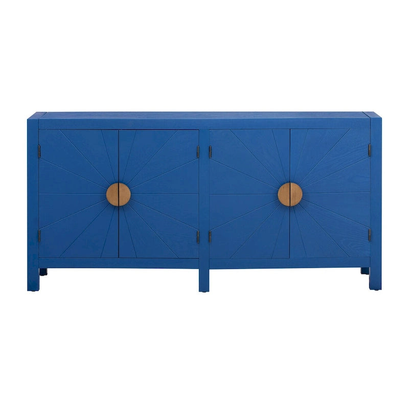4-Door Ash Veneer Sideboard with Radiating Line Pattern in Black or Navy Blue