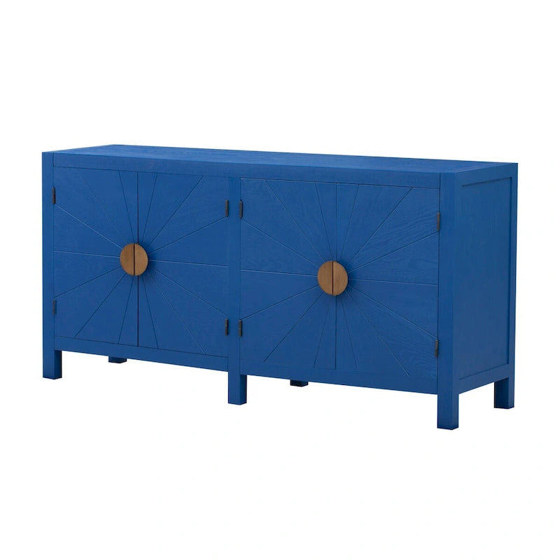 4-Door Ash Veneer Sideboard with Radiating Line Pattern in Black or Navy Blue