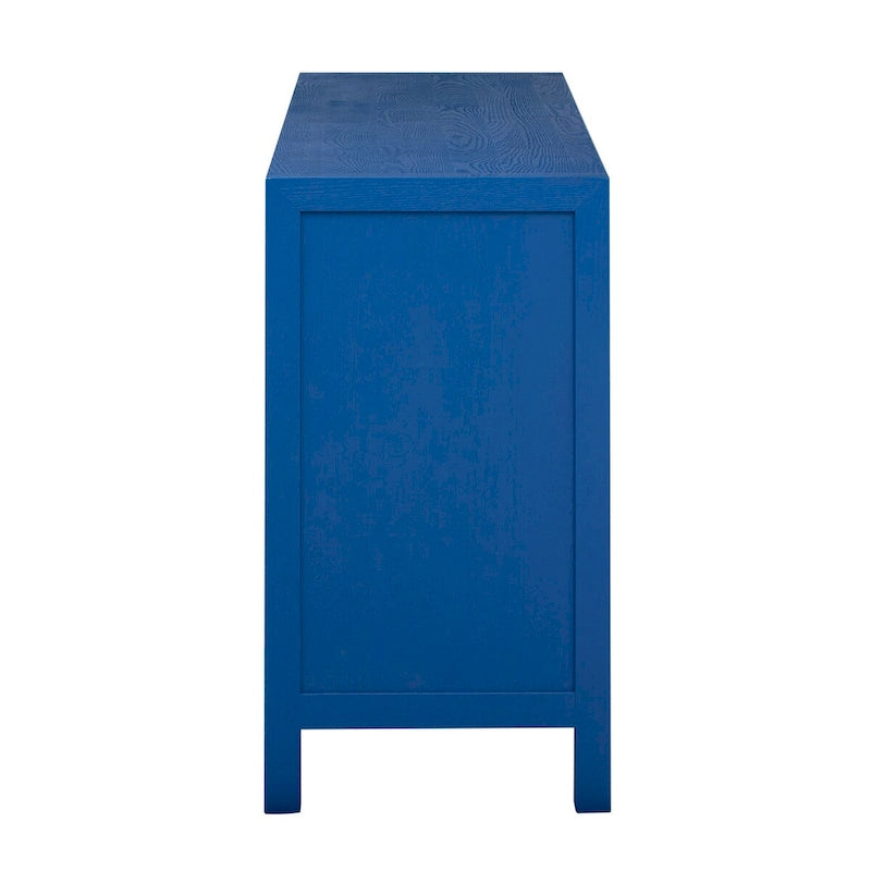 4-Door Ash Veneer Sideboard with Radiating Line Pattern in Black or Navy Blue