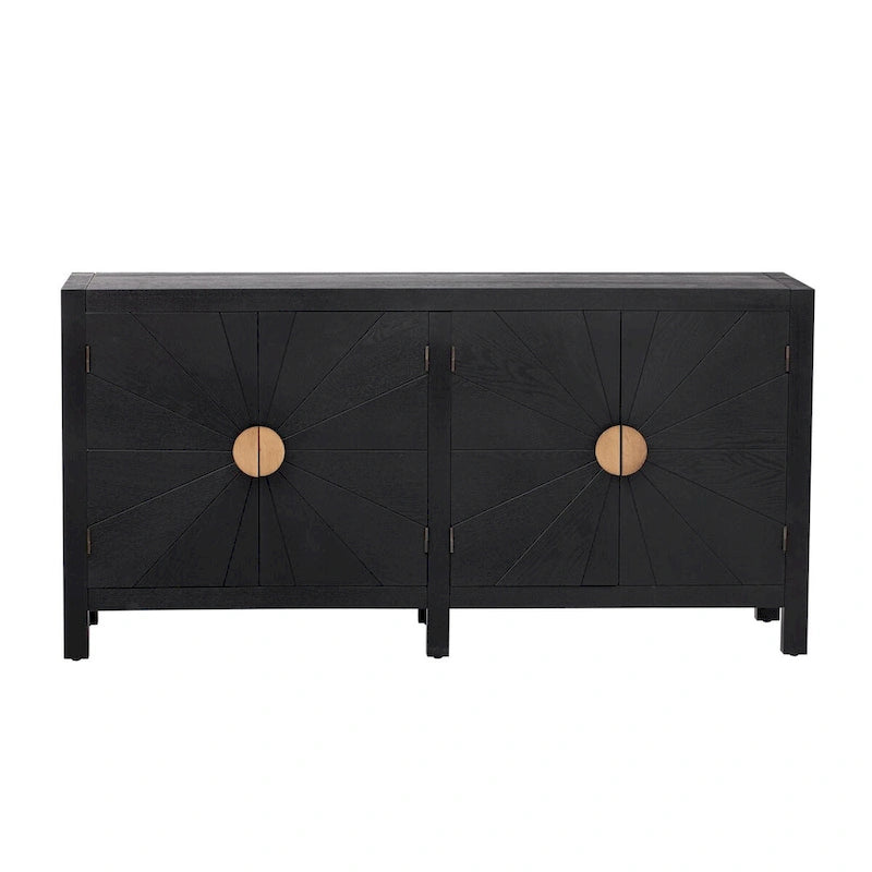 4-Door Ash Veneer Sideboard with Radiating Line Pattern in Black or Navy Blue