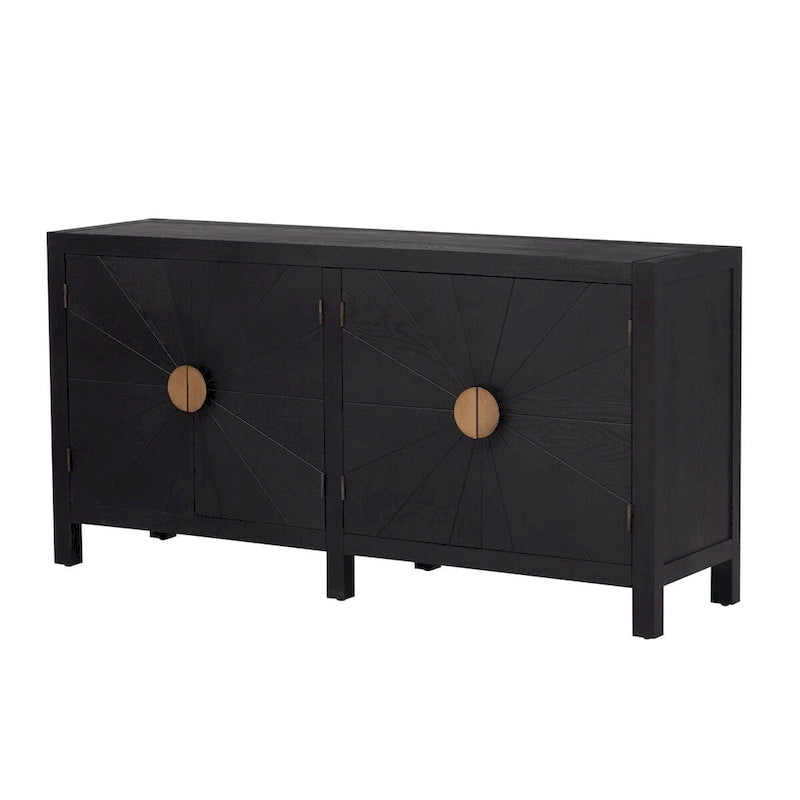 4-Door Ash Veneer Sideboard with Radiating Line Pattern in Black or Navy Blue