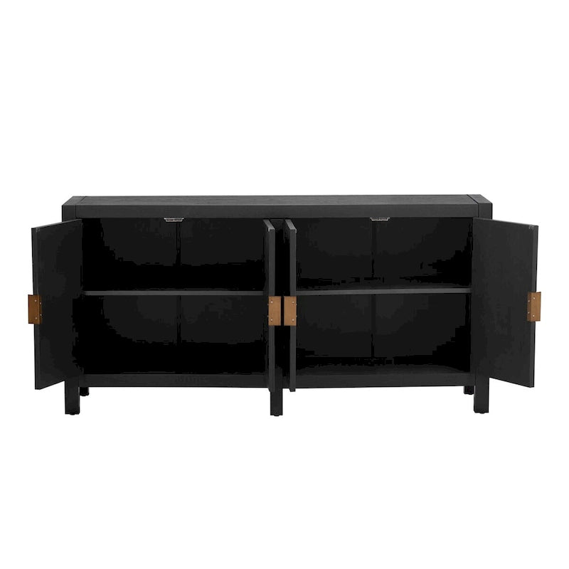 4-Door Ash Veneer Sideboard with Radiating Line Pattern in Black or Navy Blue