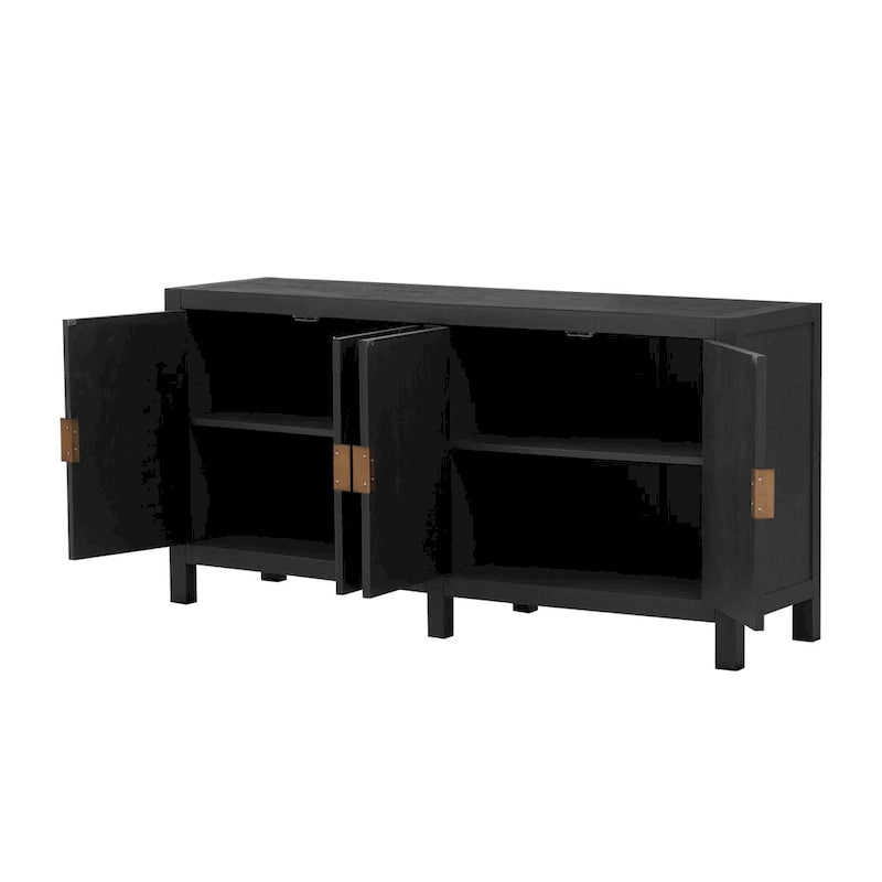 4-Door Ash Veneer Sideboard with Radiating Line Pattern in Black or Navy Blue
