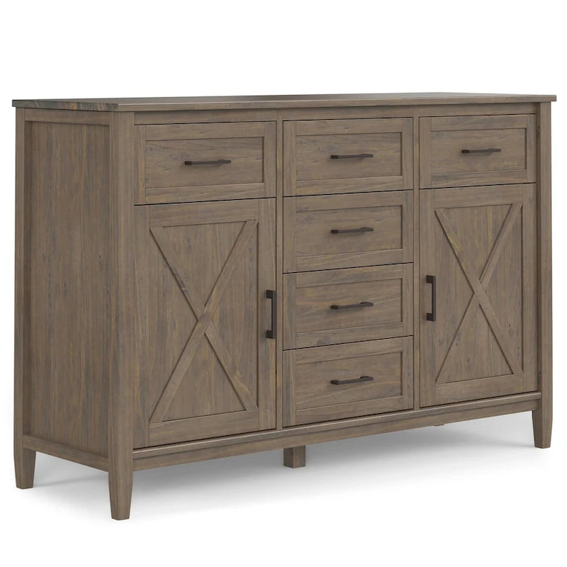 54 inch Wide Solid Wood Transitional Sideboard Buffet with 6 Drawers in Smoky Brown
