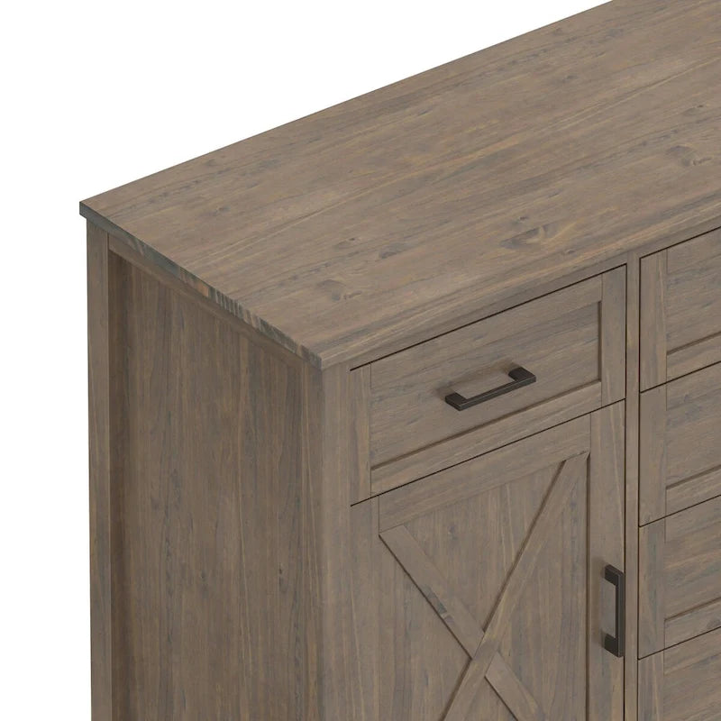 54 inch Wide Solid Wood Transitional Sideboard Buffet with 6 Drawers in Smoky Brown