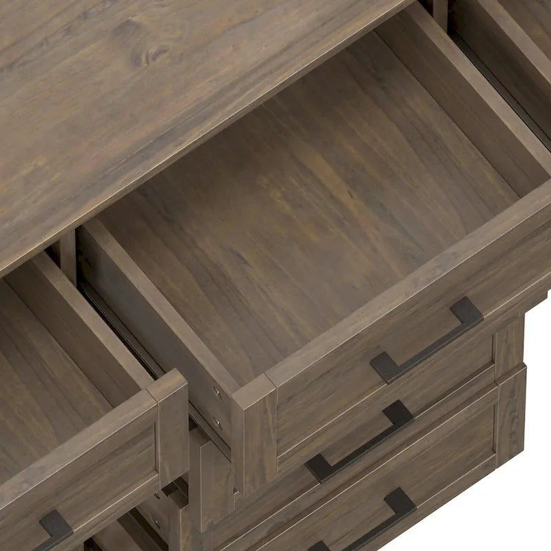 54 inch Wide Solid Wood Transitional Sideboard Buffet with 6 Drawers in Smoky Brown