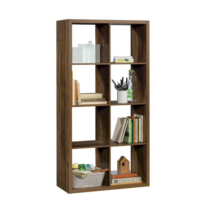 8-Cube Open Storage Bookcase Vertical Horizontal Shelving Unit in Warm Brown Wood
