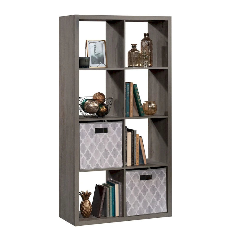 8-Cube Open Storage Bookcase Vertical Horizontal Shelving Unit in Warm Brown Wood