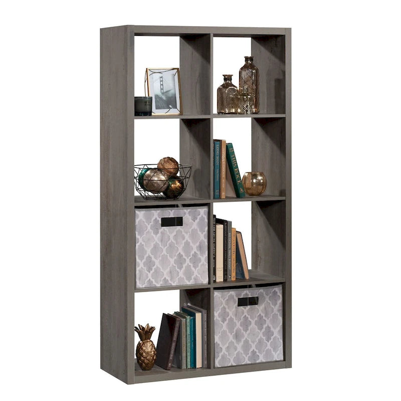 8-Cube Open Storage Bookcase Vertical Horizontal Shelving Unit in Warm Brown Wood