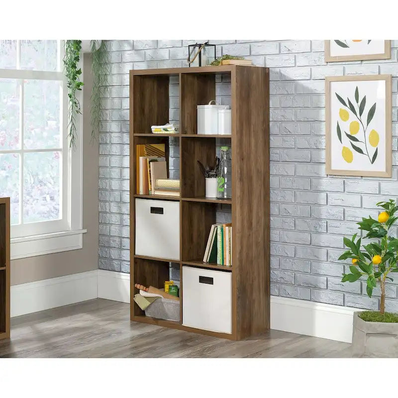 8-Cube Open Storage Bookcase Vertical Horizontal Shelving Unit in Warm Brown Wood