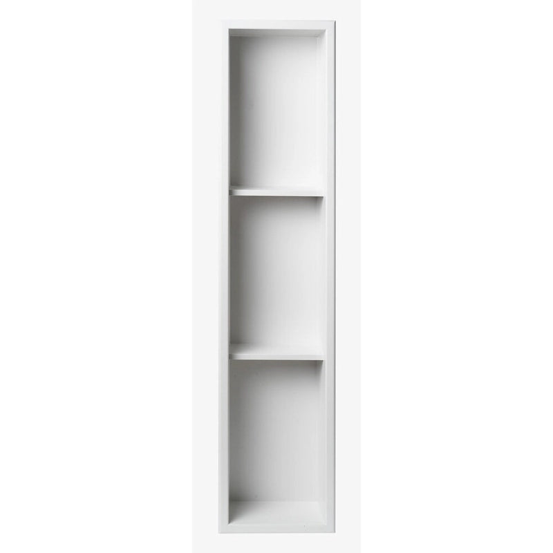8 x 36 White Matte Stainless Steel Vertical Triple Shelf Recessed Shower Niche