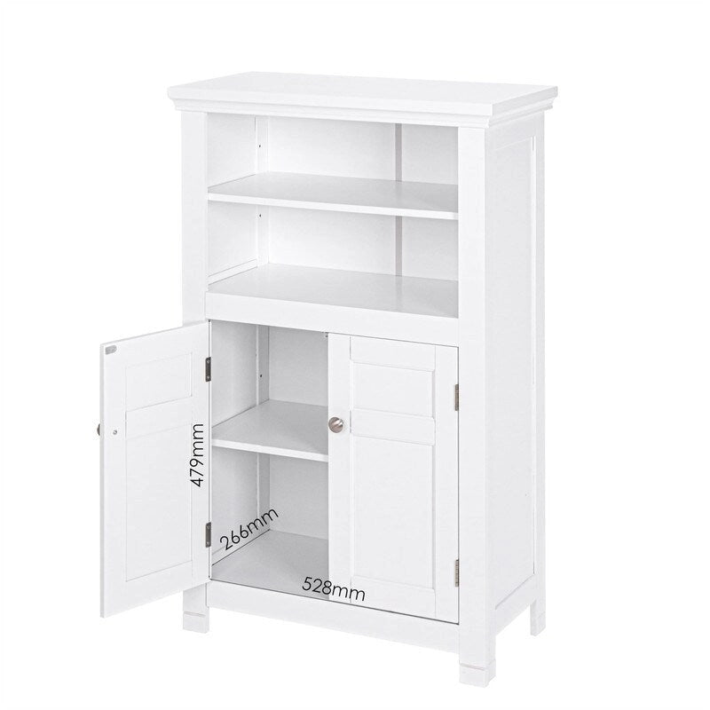 Freestanding Bathroom Storage Cabinet with Double Doors Open Shelves White Espresso