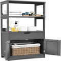 Freestanding Floor Storage Cabinet with 2 Open Shelves Drawer Double Doors Multi-Color