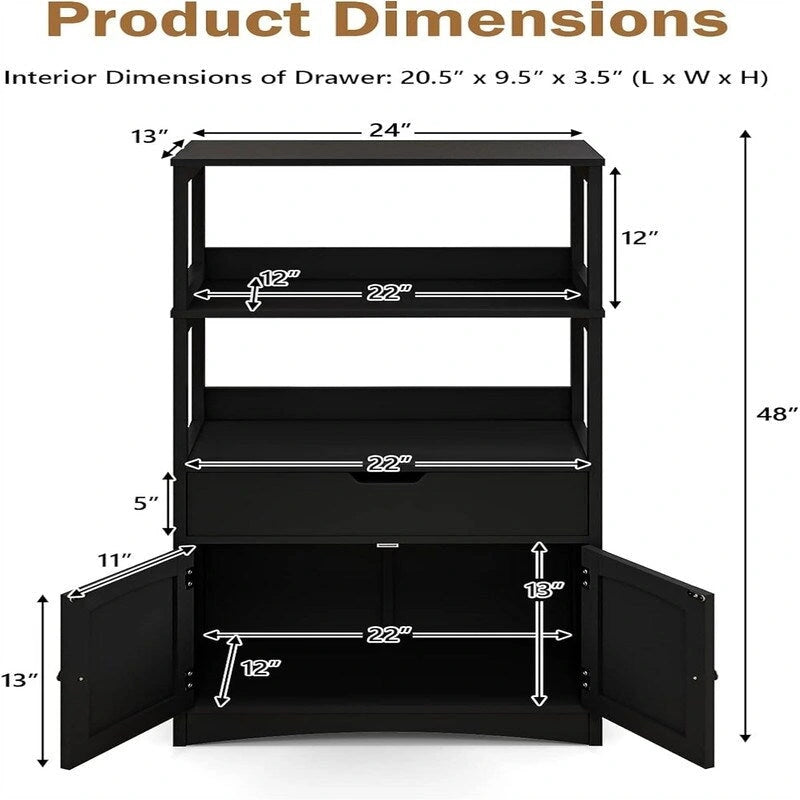 Freestanding Floor Storage Cabinet with 2 Open Shelves Drawer Double Doors Multi-Color