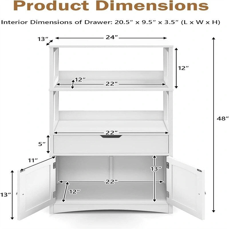 Freestanding Floor Storage Cabinet with 2 Open Shelves Drawer Double Doors Multi-Color