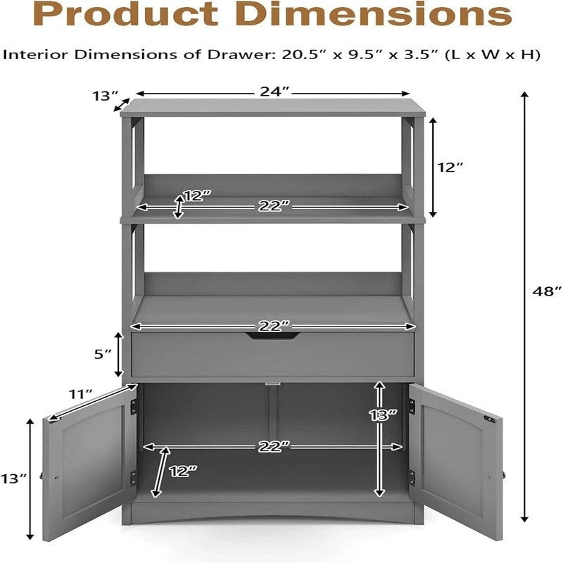 Freestanding Floor Storage Cabinet with 2 Open Shelves Drawer Double Doors Multi-Color