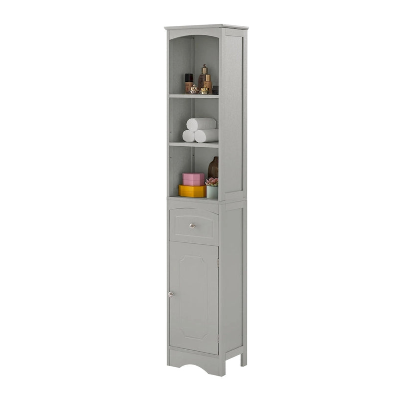 Hohes freistehendes Badezimmerschrank mit Schublade und offenen Regalen, Weiß
