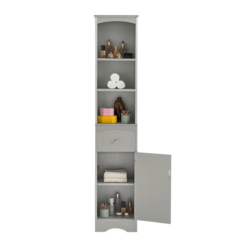 Hohes freistehendes Badezimmerschrank mit Schublade und offenen Regalen, Weiß