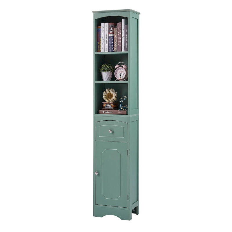 Hohes freistehendes Badezimmerschrank mit Schublade und offenen Regalen, Weiß