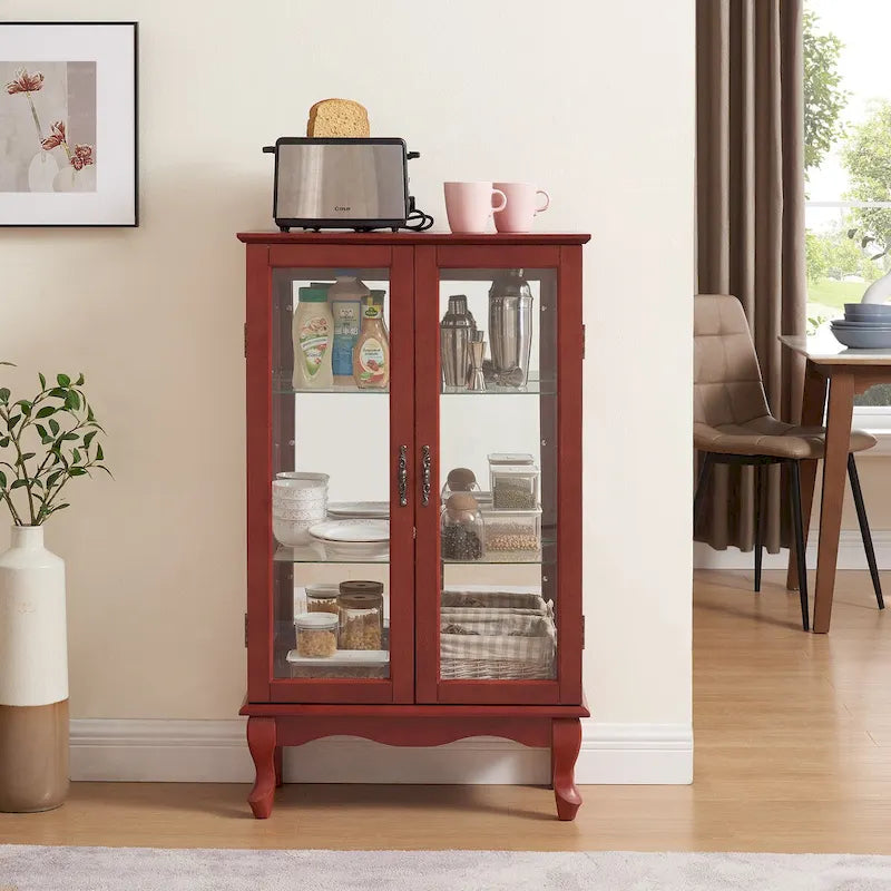 Glass Door Display Cabinet with Adjustable Shelves and Built-In Light