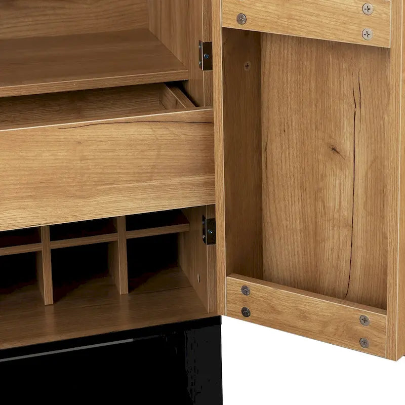 Industrieller Bar- und Getränkeschrank aus Metall und Holz mit Weinregal, Schublade und Glashalter