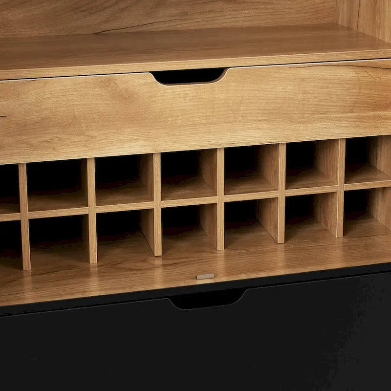 Industrieller Bar- und Getränkeschrank aus Metall und Holz mit Weinregal, Schublade und Glashalter