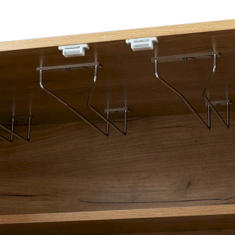 Industrieller Bar- und Getränkeschrank aus Metall und Holz mit Weinregal, Schublade und Glashalter