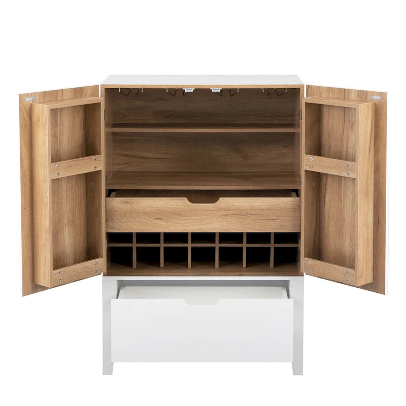 Industrieller Bar- und Getränkeschrank aus Metall und Holz mit Weinregal, Schublade und Glashalter