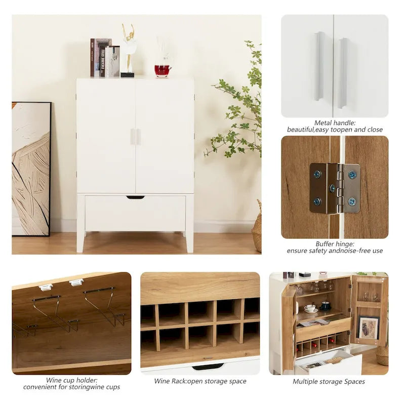 Industrieller Bar- und Getränkeschrank aus Metall und Holz mit Weinregal, Schublade und Glashalter