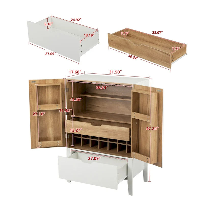 Industrieller Bar- und Getränkeschrank aus Metall und Holz mit Weinregal, Schublade und Glashalter