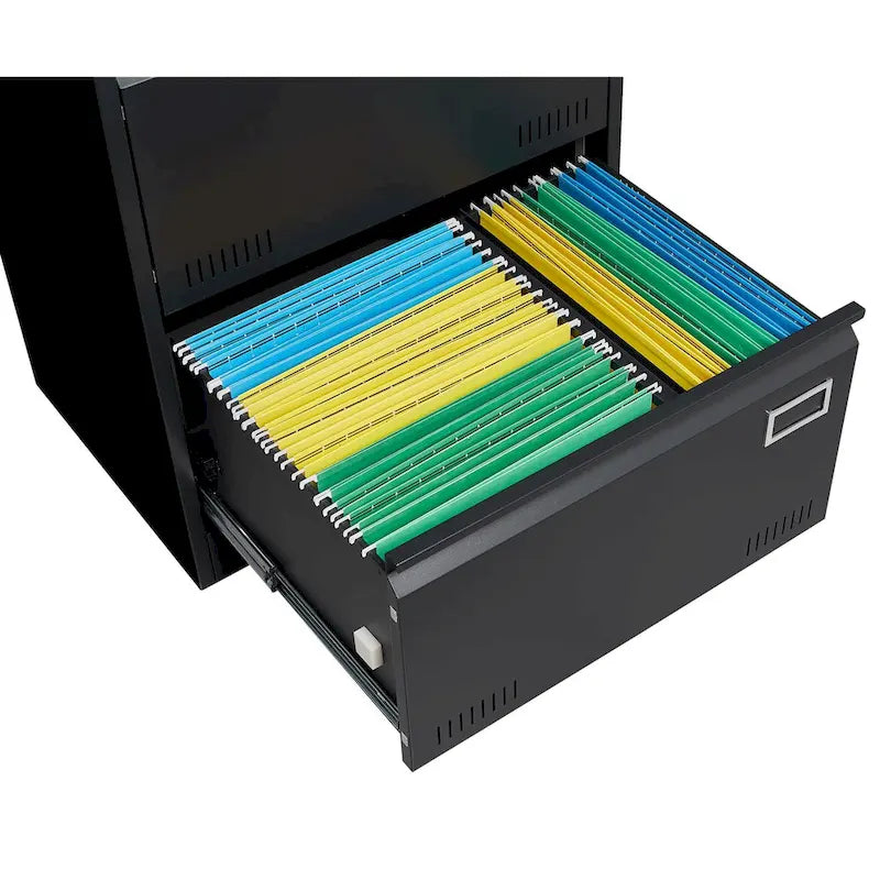 2-Drawer Metal Lateral File Cabinet with Lock, Black, Heavy-Duty Office Storage