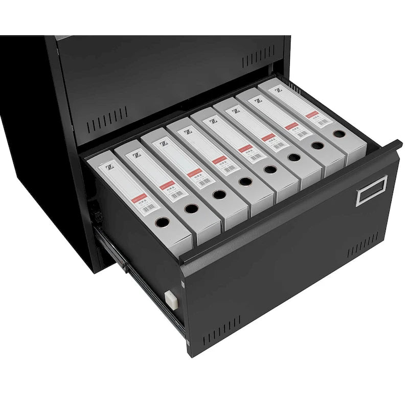 2-Drawer Metal Lateral File Cabinet with Lock, Black, Heavy-Duty Office Storage