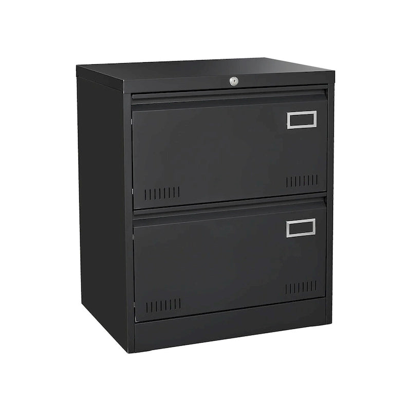 2-Drawer Metal Lateral File Cabinet with Lock, Black, Heavy-Duty Office Storage