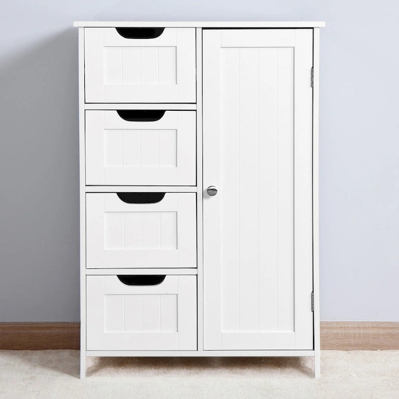 Weiß-braune Kommode mit 6 Schubladen, konischen Beinen und modernem Stil