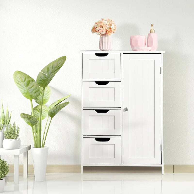 Weiß-braune Kommode mit 6 Schubladen, konischen Beinen und modernem Stil