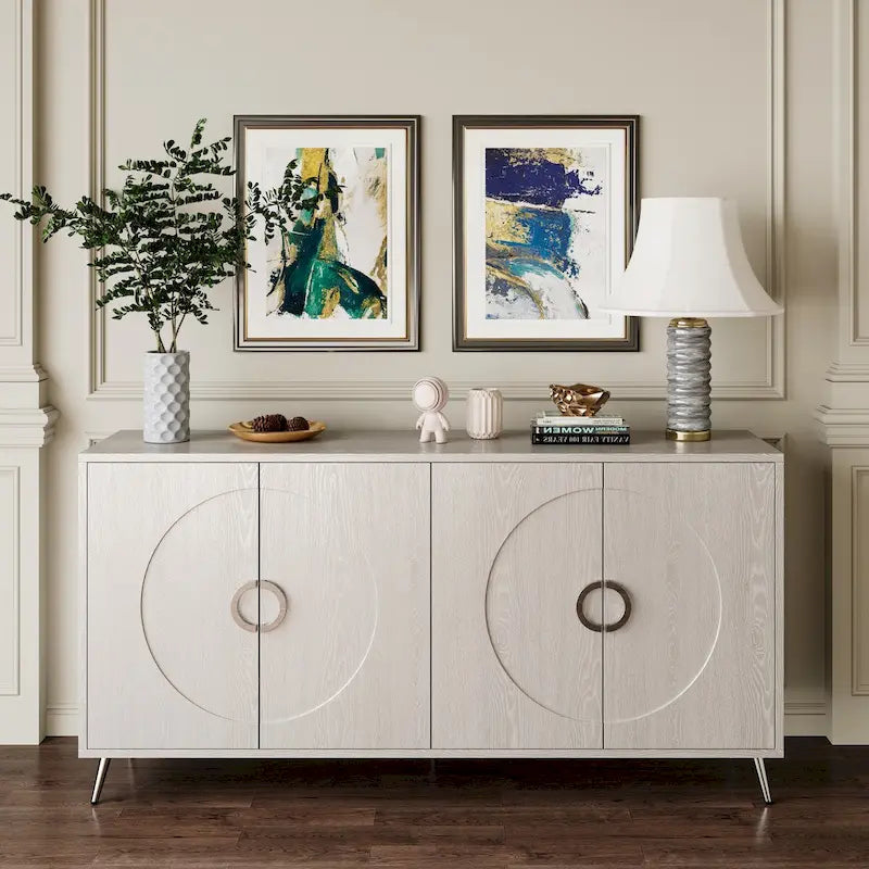 Credenza contenitore moderna con ripiani regolabili, nera effetto champagne anticata