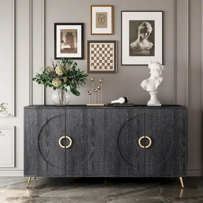Modern Storage Cabinet with Adjustable Shelves Champagne Distressed Black