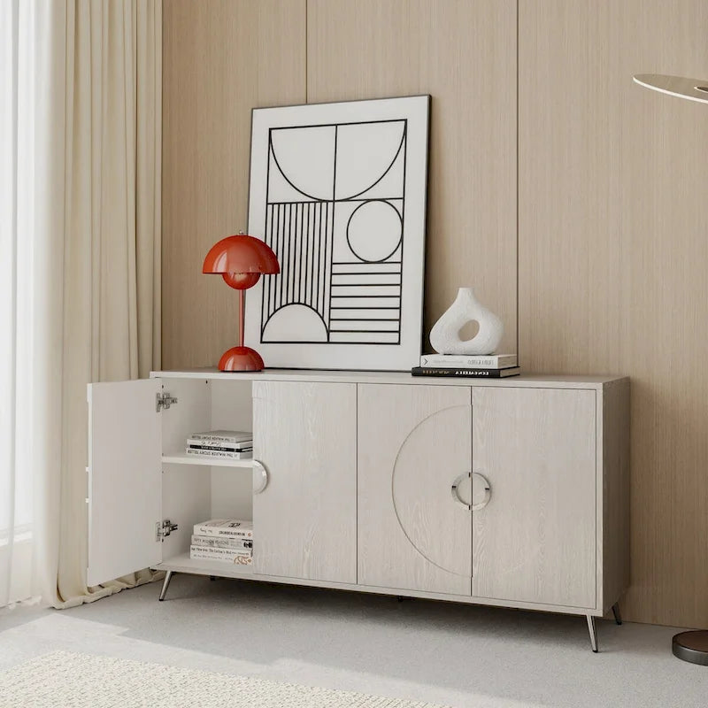 Modern Storage Cabinet with Adjustable Shelves Champagne Distressed Black