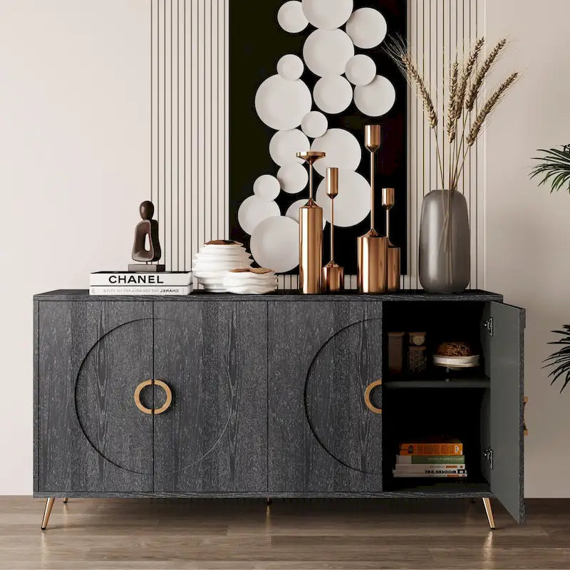 Modern Storage Cabinet with Adjustable Shelves Champagne Distressed Black