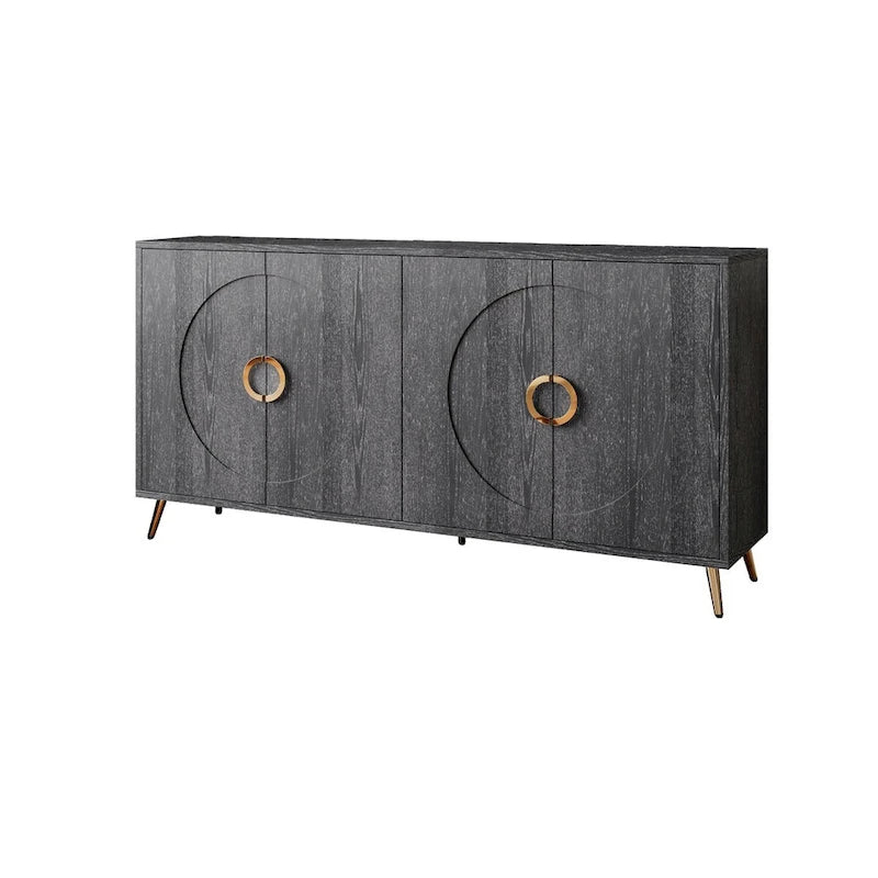 Credenza contenitore moderna con ripiani regolabili, nera effetto champagne anticata