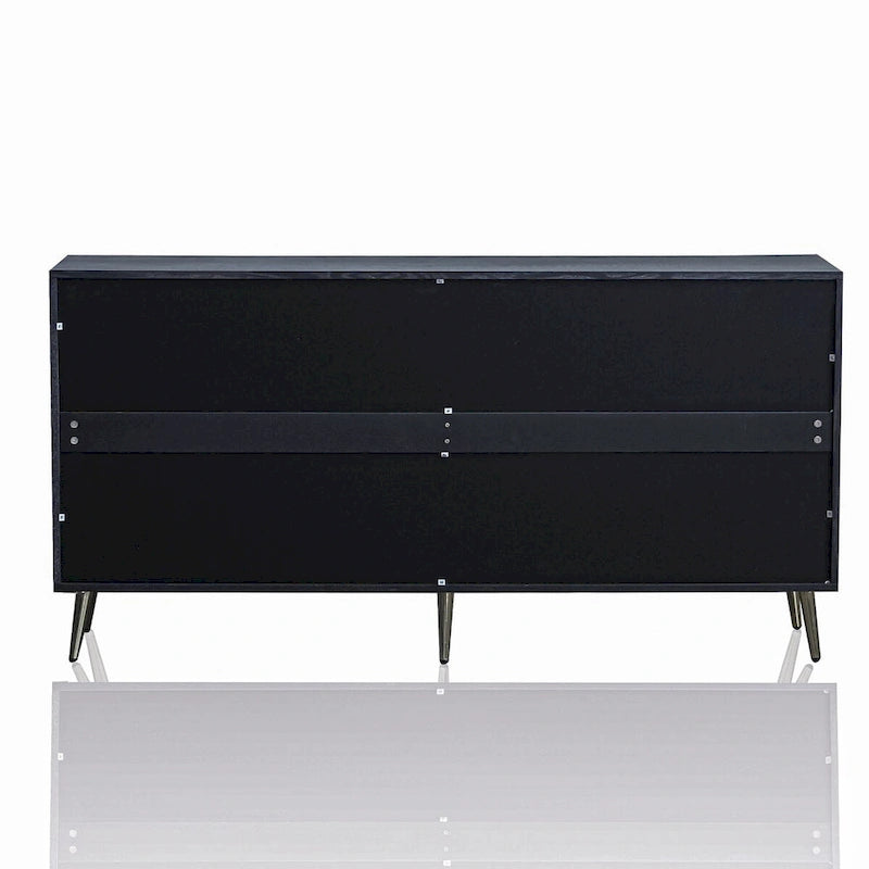 Credenza contenitore moderna con ripiani regolabili, nera effetto champagne anticata