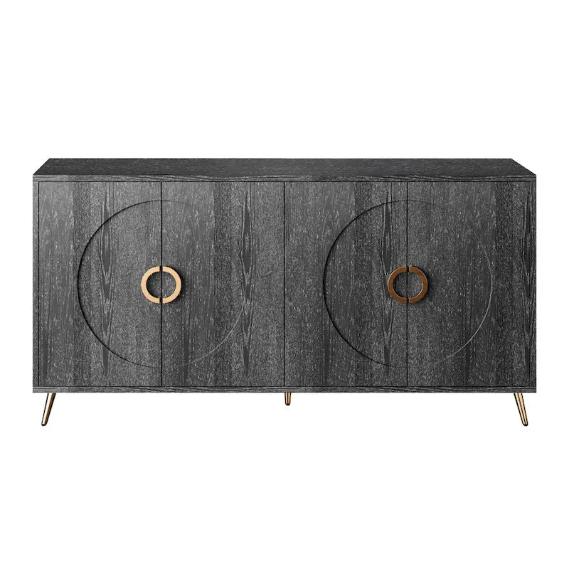 Credenza contenitore moderna con ripiani regolabili, nera effetto champagne anticata