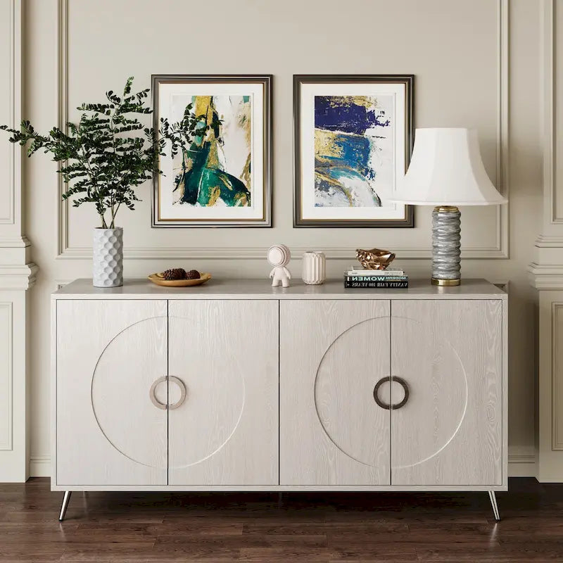 Credenza contenitore moderna con ripiani regolabili, nera effetto champagne anticata