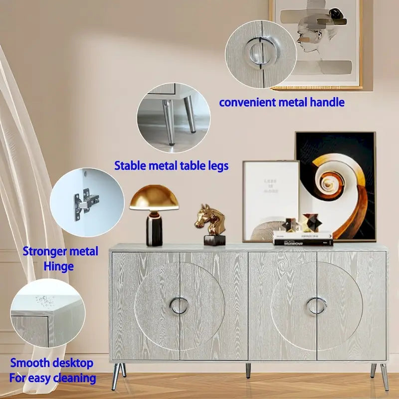Credenza contenitore moderna con ripiani regolabili, nera effetto champagne anticata