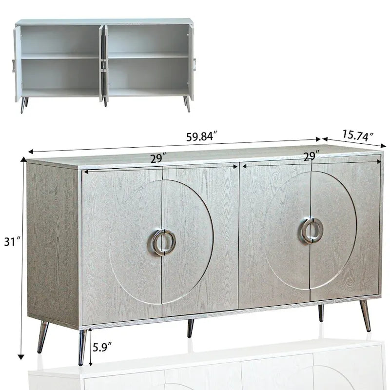 Credenza contenitore moderna con ripiani regolabili, nera effetto champagne anticata